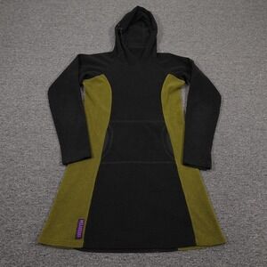 Melanzana Sweater Dress Womens XS Black Green Hooded Fleece Colorblock Pockets
